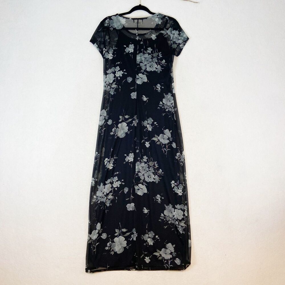 IN San Francisco 90s Maxi Dress Womens L Floral Phoebe Buffay Sheer Layered Look - Picture 6 of 10